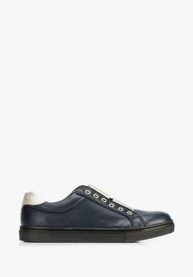 Damskie sneakersy skórzane na gumkę granatowe Wittchen
