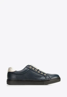 Damskie sneakersy skórzane na gumkę granatowe Wittchen
