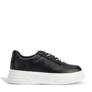 Damskie sneakersy skórzane na lekkiej platformie czarno-białe Wittchen