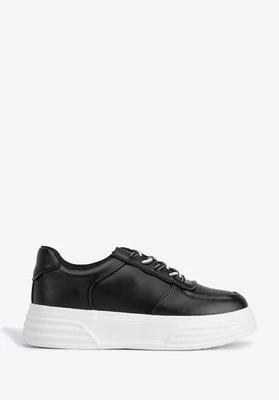 Damskie sneakersy skórzane na lekkiej platformie czarno-białe Wittchen