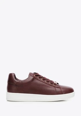 Damskie sneakersy skórzane na platformie bordowe Wittchen