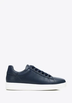 Damskie sneakersy skórzane na platformie granatowe Wittchen