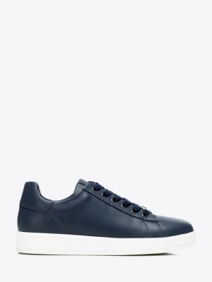 Damskie sneakersy skórzane na platformie granatowe Wittchen