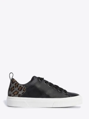 Damskie sneakersy skórzane z wzorem w cętki czarne Wittchen