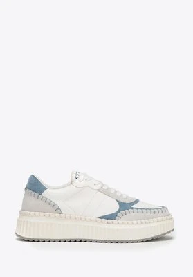 Damskie sneakersy z ekoskóry i skóry zamszowej niebieskie Wittchen