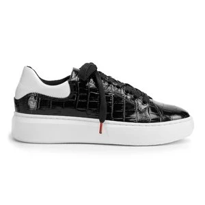 Damskie sneakersy z lakierowanej skóry o krokodylej fakturze czarno-białe Wittchen