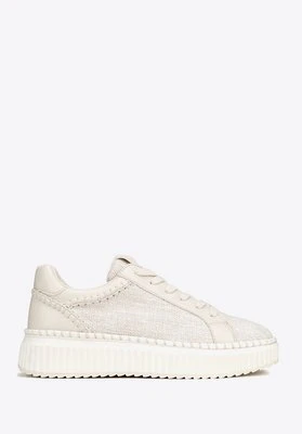 Damskie sneakersy z materiału włókienniczego i ekoskóry złamana biel Wittchen