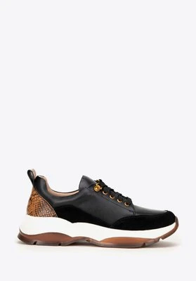 Damskie sneakersy z motywem zwierzęcym czarno - brązowe Wittchen