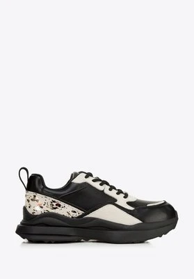 Damskie sneakersy z połyskującą wstawką czarno-beżowe Wittchen