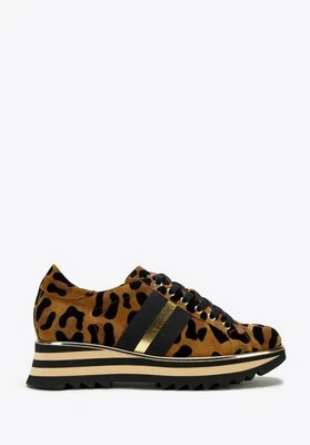 Damskie sneakersy zamszowe w zwierzęcy wzór brązowo-czarne Wittchen