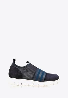 Damskie sneakersy zamszowe z gumką granatowe Wittchen