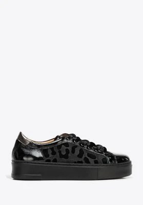 Damskie sneakersy ze skóry naturalnej w motyw panterki czarne Wittchen
