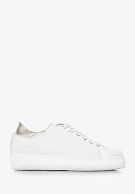 Damskie sneakersy ze skórzanej plecionki białe Wittchen