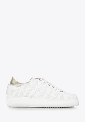 Damskie sneakersy ze skórzanej plecionki białe Wittchen