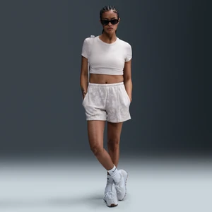 Damskie spodenki z dzianiny dresowej ze średnim stanem i nadrukiem Nike Chill Terry - Brązowy