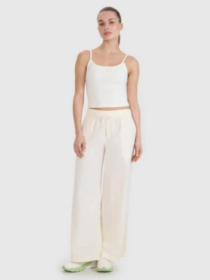 Damskie spodnie casual 4F 4FWSS25TTROF1012 - białe