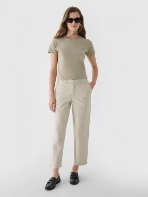 Damskie spodnie casual tkaninowe Outhorn OTHWAW24TTROF1084 - beżowe