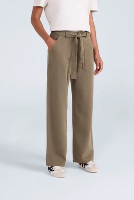 Damskie spodnie z wysokim stanem i prostymi nogawkami - Green Animal