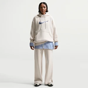 Damskie spodnie z wysokim stanem, szerokimi nogawkami i logo Nike Phoenix Fleece - Brązowy