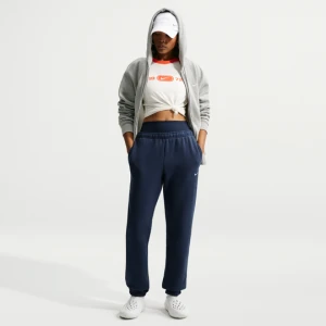 Damskie spodnie ze średnim stanem i mankietami Nike Studio Fleece Medium Weight - Niebieski