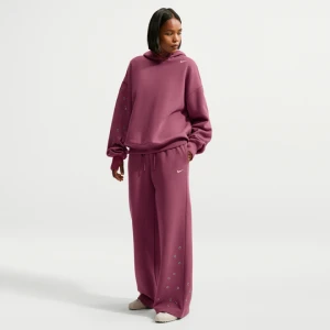 Damskie spodnie ze średnim stanem i szerokimi nogawkami Nike Studio Fleece Medium Weight - Czerwony