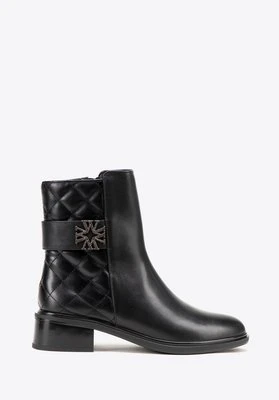 Damskie sztyblety skórzane pikowane czarne Wittchen