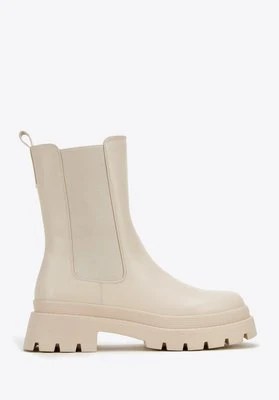 Damskie sztyblety z ekoskóry na grubej platformie kremowe Wittchen