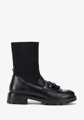 Damskie sztyblety ze skóry i z chwostem czarne Wittchen