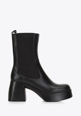 Damskie sztyblety ze skóry na słupku czarne Wittchen