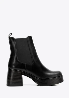 Damskie sztyblety ze skóry naturalnej na masywnej platformie czarne Wittchen