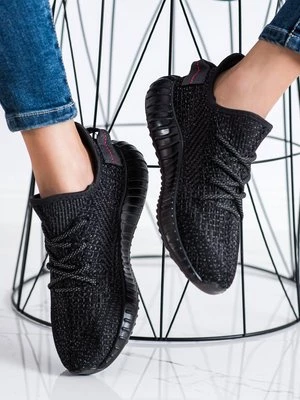 damskie tekstylne sneakersy czarne Shelvt