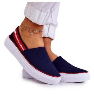 Damskie Tenisówki Slip On Big Star JJ276009 Granatowo-Czerwone granatowe