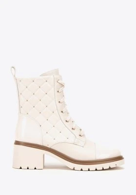 Damskie trapery skórzane z pikowaną cholewką kremowe Wittchen