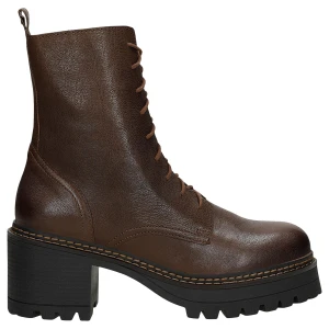 Brązowe skórzane trzewiki damskie na stabilnym obcasie 64124-52 Wojas