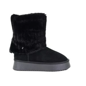 Damskie zamszowe długie czarne śniegowce z futrem GOE SS2N4307