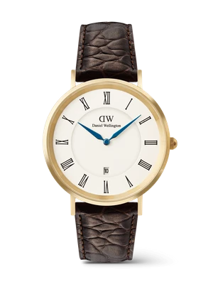Daniel Wellington DW Watch Classic Roman Numerals Date Dark Brown Croc Belly Gold