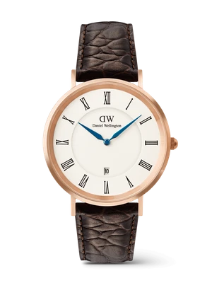 Daniel Wellington DW Watch Classic Roman Numerals Date Dark Brown Croc Belly Rose Gold