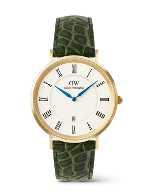 Daniel Wellington DW Watch Classic Roman Numerals Date Dark Green Croc Belly Gold