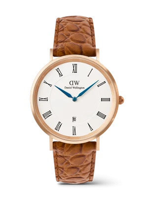 Daniel Wellington DW Watch Classic Roman Numerals Date Light Brown Croc Belly Rose Gold