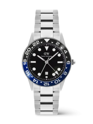 Daniel Wellington DW Watch Iconic GMT Link Black Blue Ceramic Bezel Silver