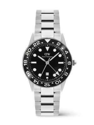 Daniel Wellington DW Watch Iconic GMT Link Black Ceramic Bezel Silver