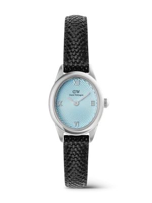 Daniel Wellington DW Watch Ophelia Mini Black Lizard Ice Blue Guilloché Silver