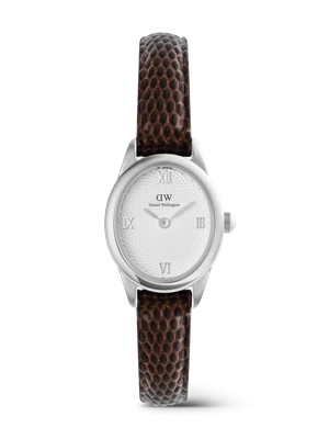 Daniel Wellington DW Watch Ophelia Mini Dark Brown Lizard White Guilloché Silver