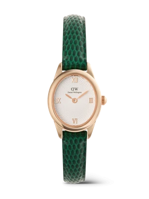 Daniel Wellington DW Watch Ophelia Mini Green Lizard White Guilloché Rose Gold 22x25.5mm