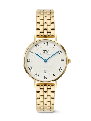 Daniel Wellington DW Watch Petite Roman Numerals Date 5-link Gold