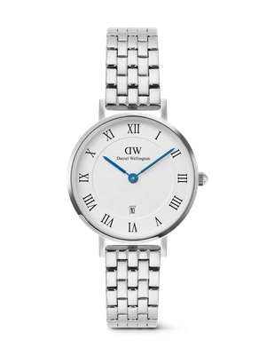 Daniel Wellington DW Watch Petite Roman Numerals Date 5-link Silver