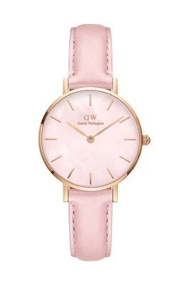 Daniel Wellington zegarek Petite 28 Pink leather damski kolor różowy