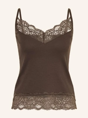 Darling Harbour Bluzka Z Dzianiny Dżersejowej Z Koronką braun