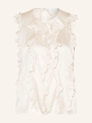 Darling Harbour Jedwabna Bluzka Z Falbanami beige