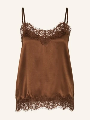 Darling Harbour Jedwabna Bluzka Z Satyny Z Koronką braun